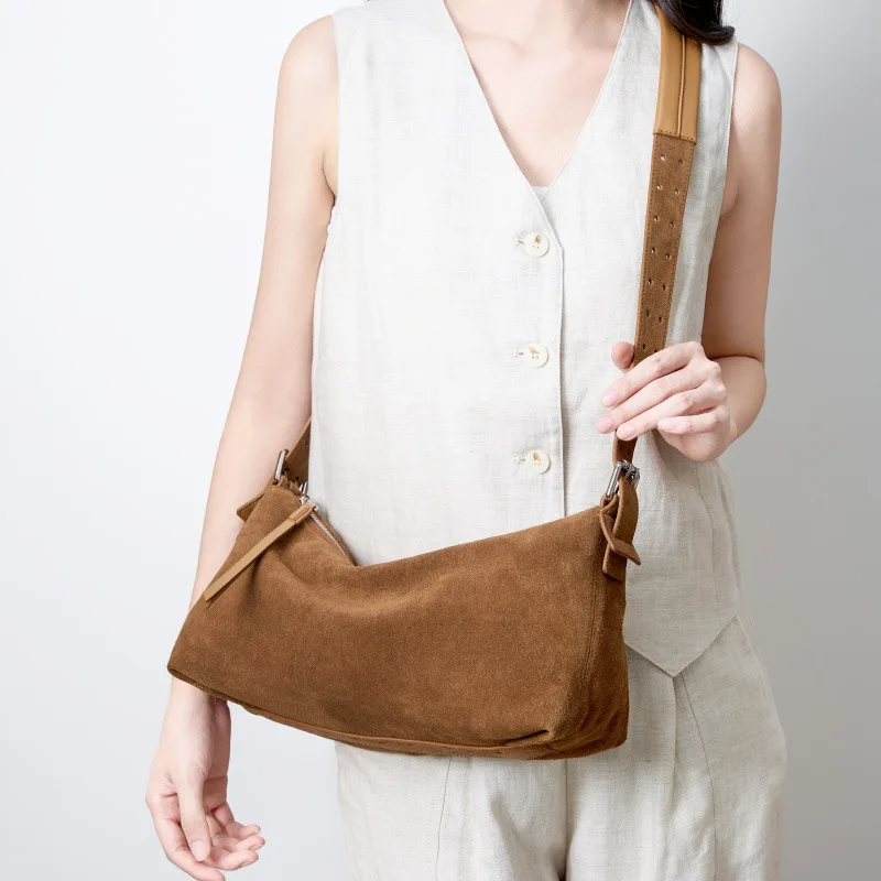 2026 Women’s High-End Suede Leather Bag | Versatile Commuting Crossbody & Armpit Shoulder Handbag KZ010