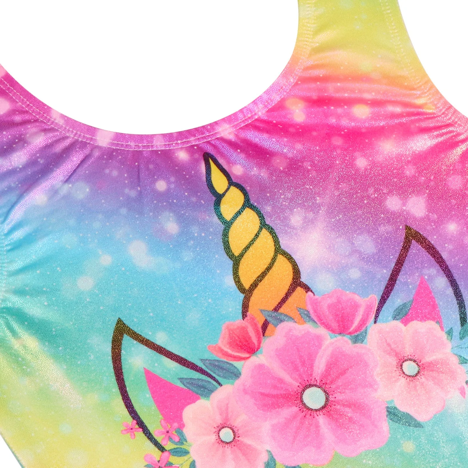 Kids Girls Uniform Rhythmic Gymnastics Leotards Swimming Suit Bronzing Sleeveless Rhinestone Bodysuit Ballet Dancewear Costume