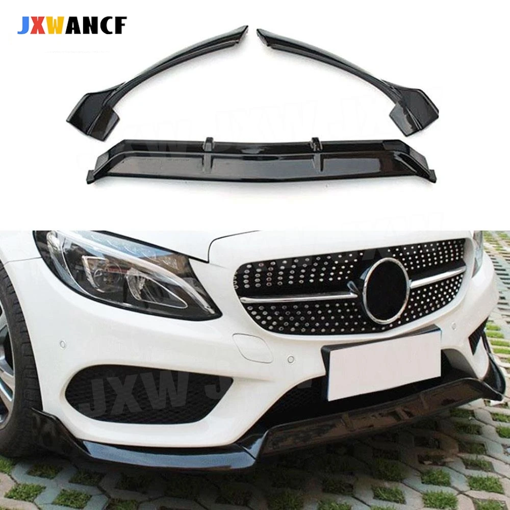 

JXWANCF 3PCS ABS Gloss Black Front Bumper Lip Spoiler For Benz W205 C205 C200 C300 C43 AMG 2014-2020 Head Bumper Chin Splitters