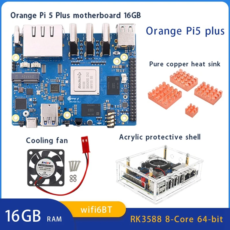 

Orange Pi 5 Plus 2.5G Dual Ethernet Port Computer 16GB RAM RK3588 Octa-Core With PCIE Expansion Development Board