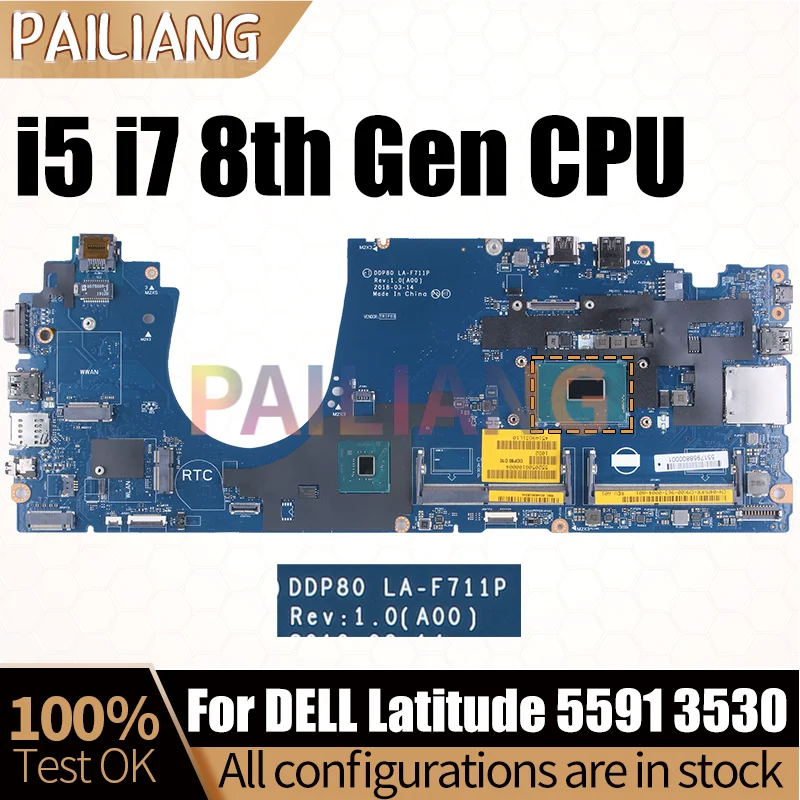 For DELL Latitude 5591 3530 Laptop Motherboard LA-F711P I5 I7-8th Gen 04MVFR 084F85 095VD8 DDR4 Notebook Mainboard Fully Tested