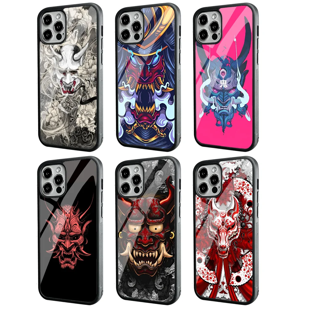 

Samurai Oni Mask Phone Case For IPhone 11 12 13 14 15 Plus Pro Max Mirror Acrylic PC TPU Cover