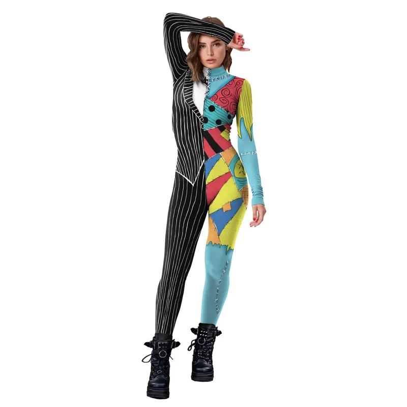 Halloween Anime Movie Sally Cosplay Dress Party Set Costume Christmas Women Slim Jumpsuit Catsuit Zentai Bodysuit Gothic Leggins