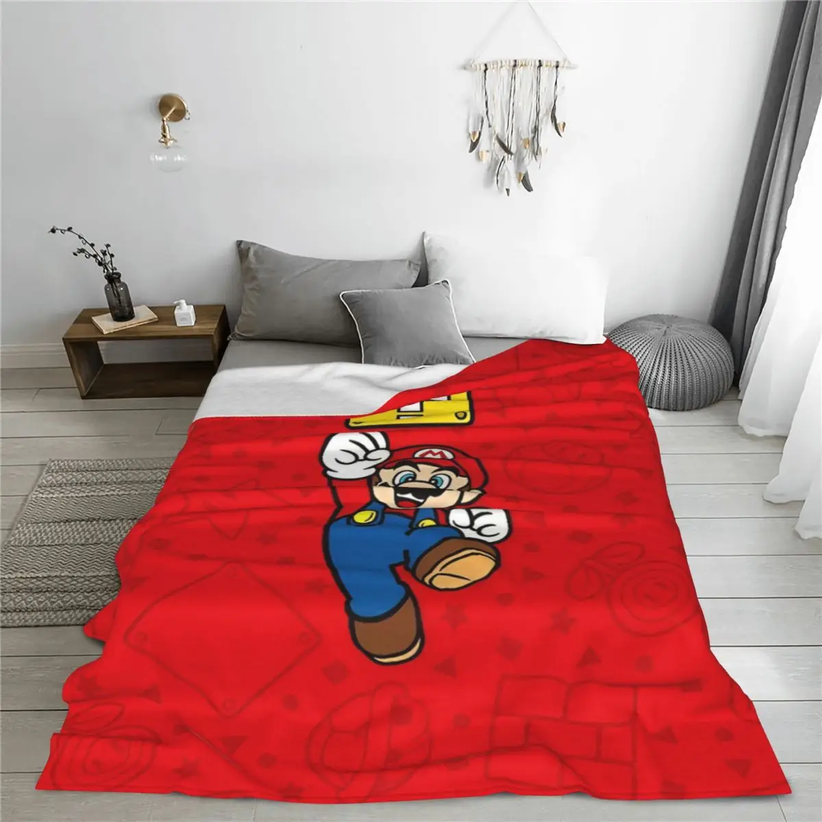 Super Mario Bros Cartoon Game Knitted Blanket Anime Action Plush Throw Blankets Airplane Travel Personalised Soft Warm Bedspread