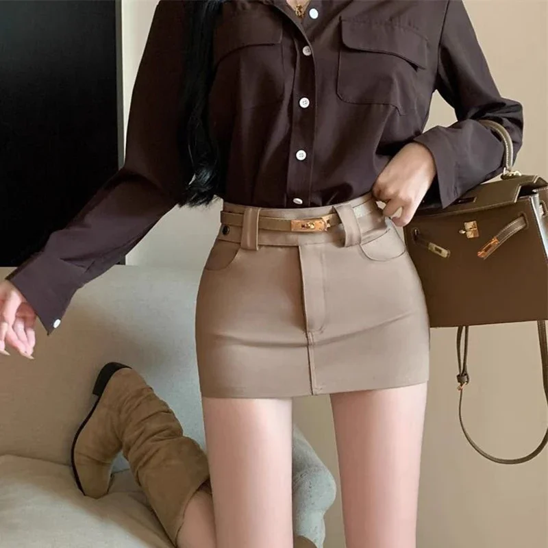 Women's Fashion Tight Mini Skirts with Belt New Summer High Waist Warp Hip Skirts Female Sexy Office Party A-Line Skirt Mujer
