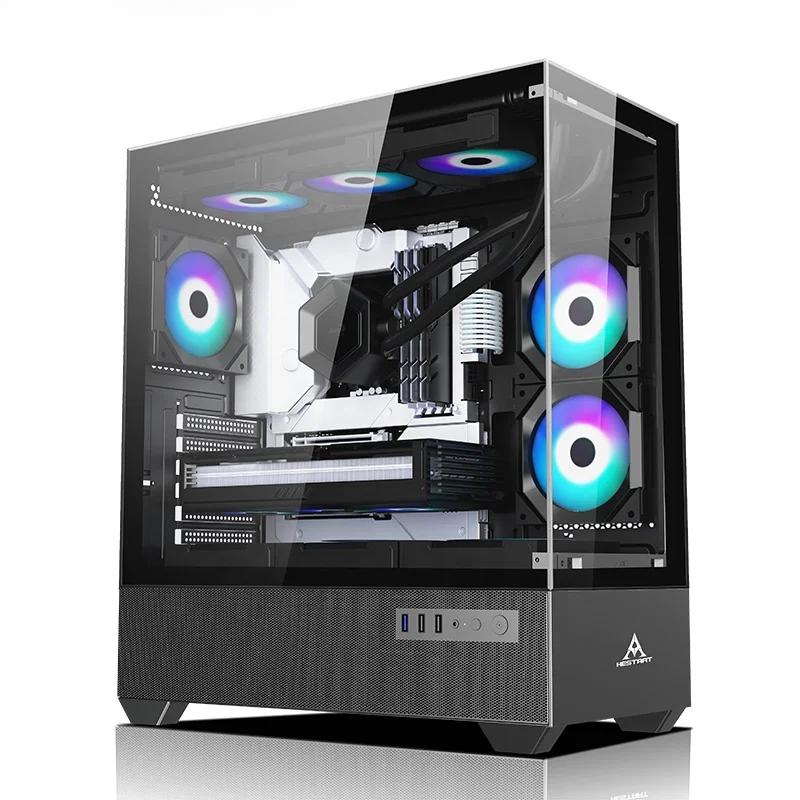 Gaming PC Case for M-ATX EATX Panoramic Toughened Glass Side Transparent Desktop  Power Supply Support 360 Water Cooler