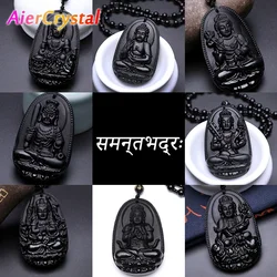 Bodhisattva Pendant Necklace Women Men Artificial Obsidian Carved Buddha Lucky Amulet Pendant Necklace Jewelry
