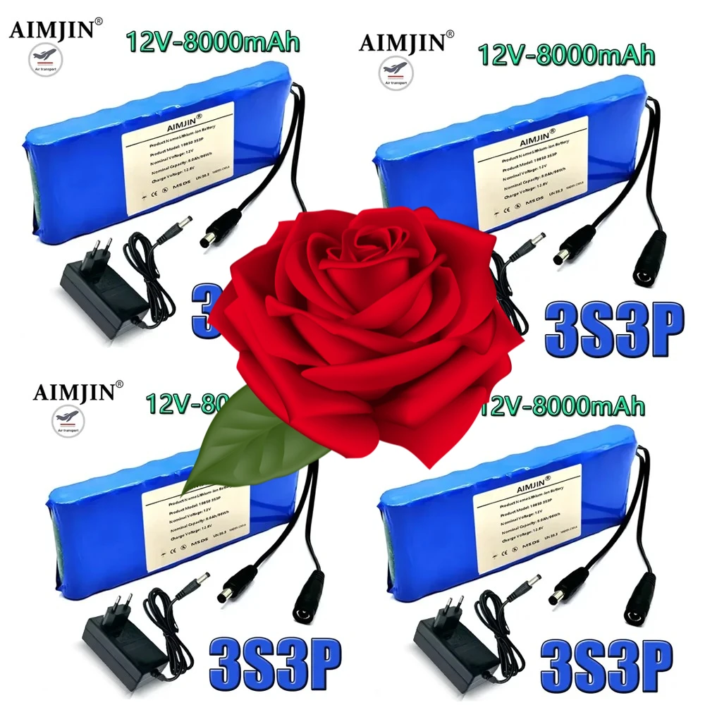 

18650 lithium battery pack 12V 8000mAh ultra large capacity rechargeable battery 3s3p with BMS + 2A charger