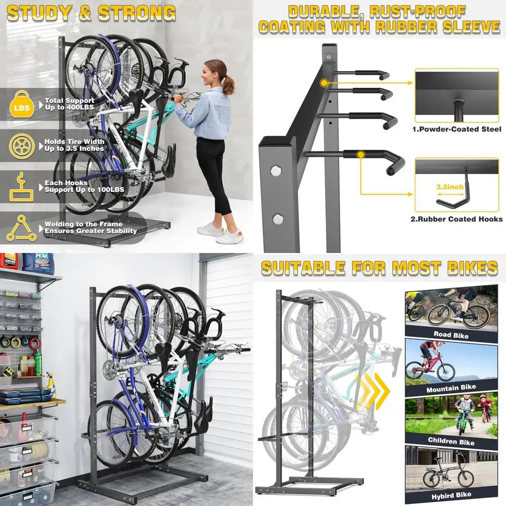

Ultrawall Freestanding Bike Rack, Vertical Bike Storage Stand for Garage, Indoor Bicycle Organizer, Holds Up to 4 Bikes