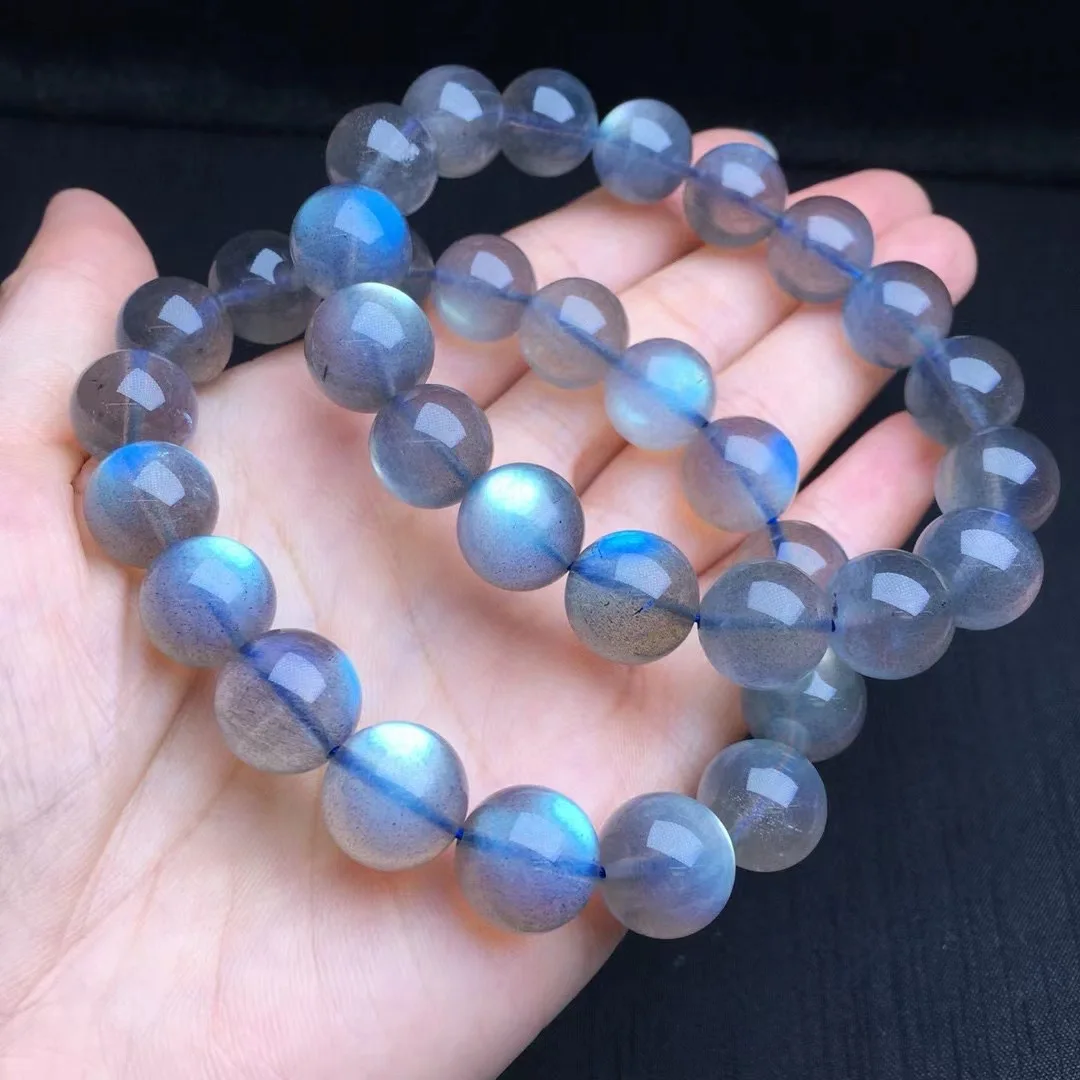 

1 Pc Fengbaowu Natural Labradorite Gray Moonstone Bracelet Round Beads Reiki Healing Stone Fashion Jewelry Gift For Women Men