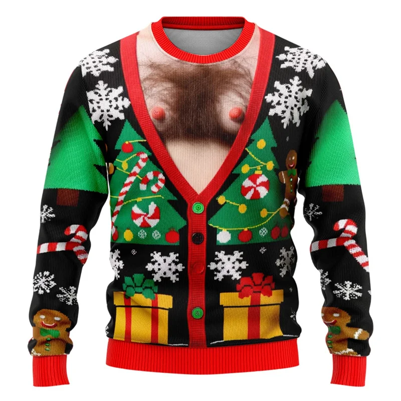 Fashion 2024 Ugly Christmas Sweater Funny Xmas Graphic Sweatshirt Santa Claus Cosplay Pullovers Boy Crewneck Polyester Tracksuit