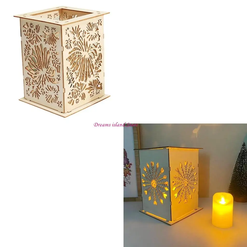 Cahaya elegan memancarkan lentera dudukan lilin berlubang kayu untuk dekorasi ruang tamu hx6c