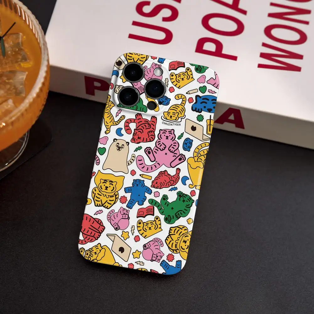 Phone Case For Samsung S25 24 23 22 Ultra Plus Glossy HD Fine Hole Liquid Film Hard Shell Muziks Tiger