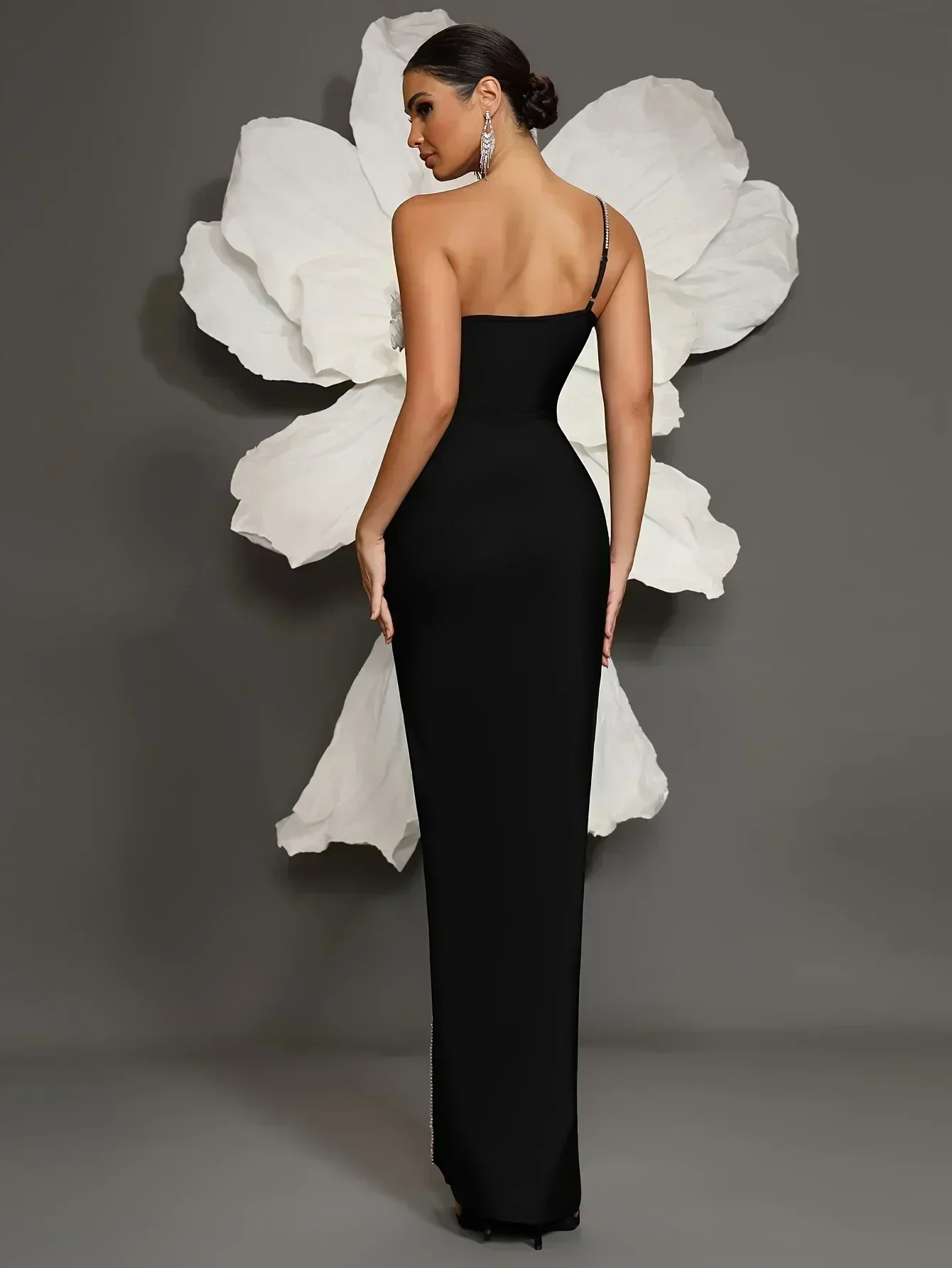 Robe à bandes noire robe à bandes pour femmes robes à bandes de haute qualité une bandoulière robe de soirée de Cocktail de luxe