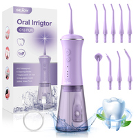 Dental Water Flosser with Replacement Tips,350ml Water Tank,5 Modes,Portable Cordless Oral Irrigator for Healthy Teeth,Purple