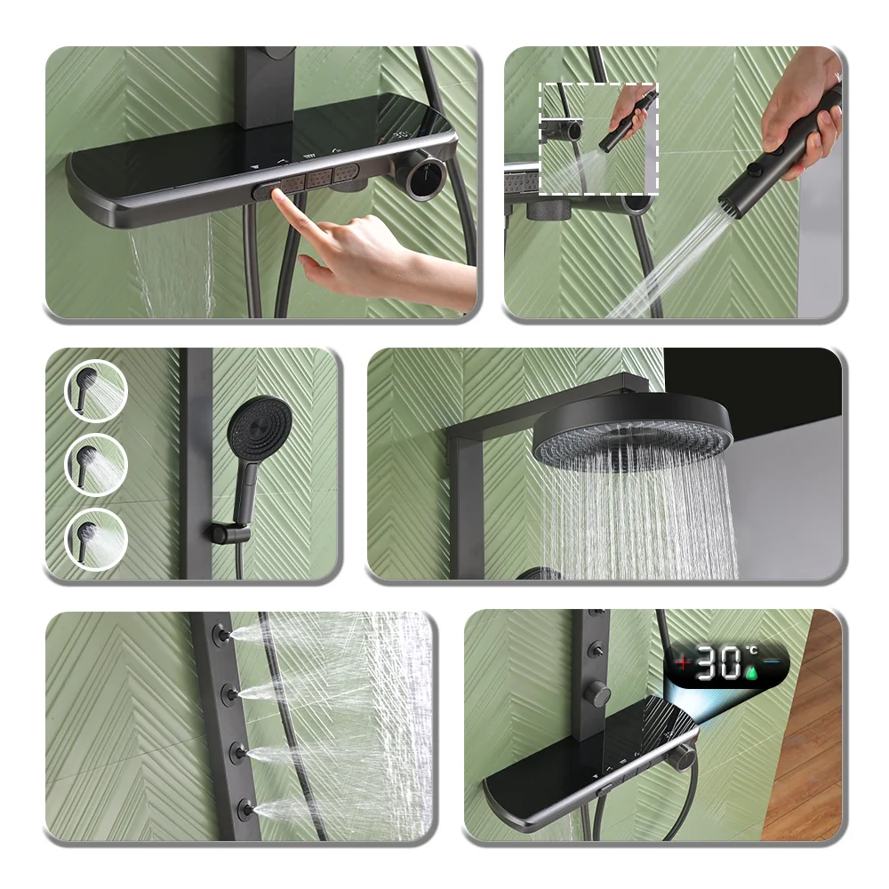 نظام دش سبا الحديث عودة رذاذ طائرة دش مجموعة الذكية الرقمية ثرموستاتي صنبور حوض خلاط صنبور الحمام حوض الاستحمام عمود الدش #2