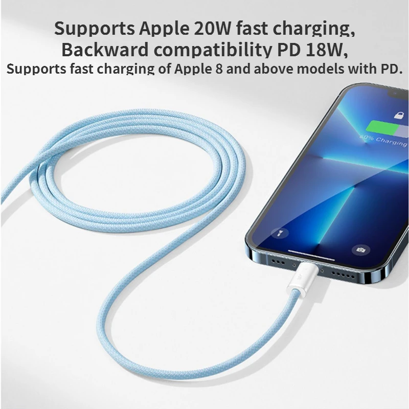 Baseus USB To Lightning Fast Charging Cable for IPhone 14 13 Promax Mobile Car Type-C To Lighting PD 20W White Ipad Data Cable