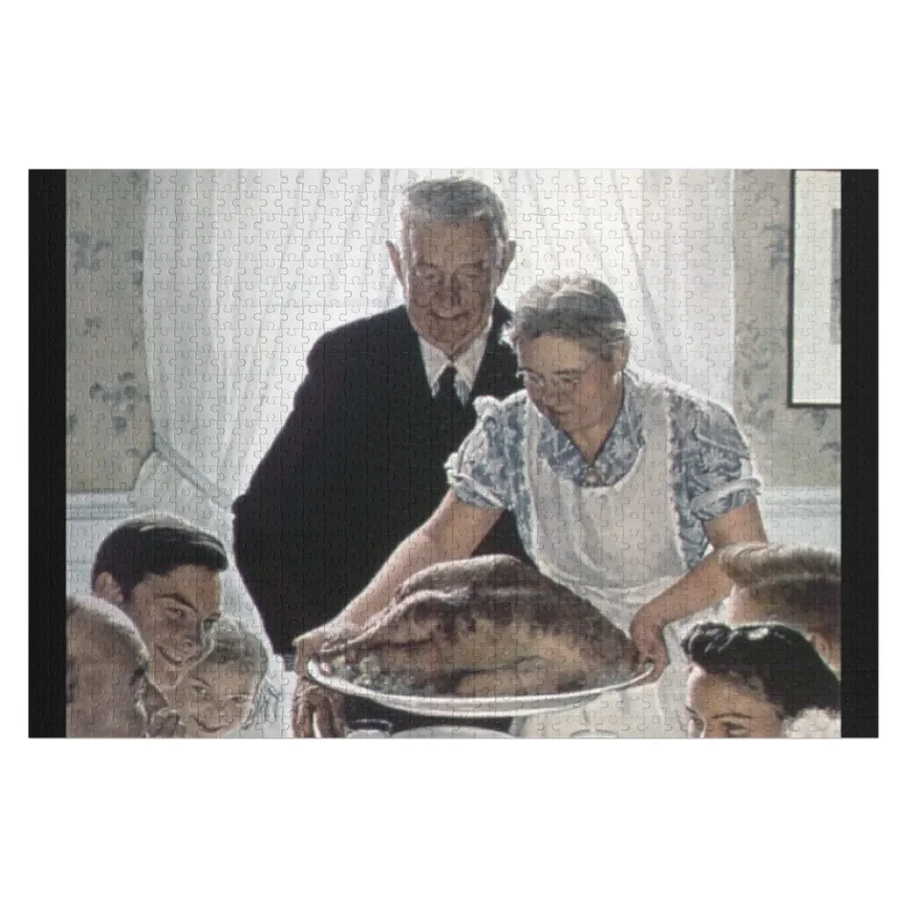 

Thanksgiving Dinner by Norman Rockwell (1943) Wholesome Fine Art for the Holidays Jigsaw Puzzle With Photo Wooden Adults Puzzle