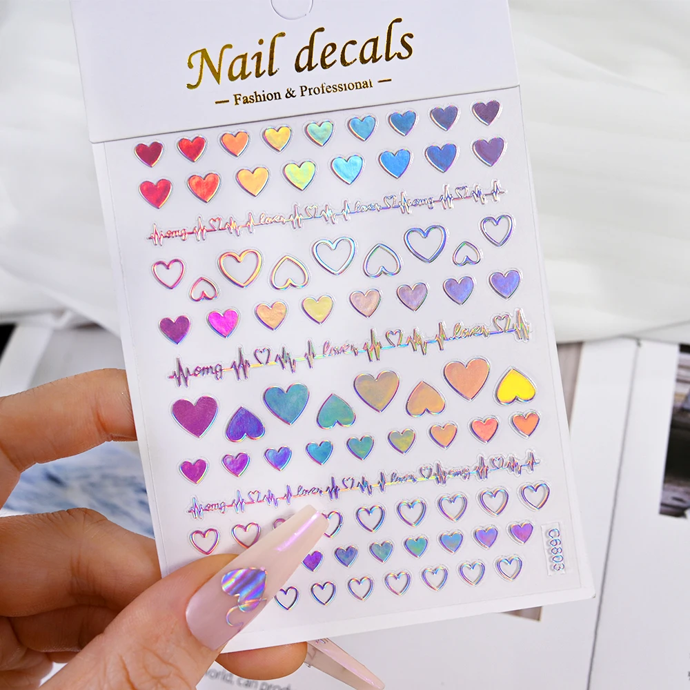 1Pcs Valentinstag Bunte Liebe/Blume 3D Nagel Aufkleber Regenbogen Farbe Herz Selbst-Kleber Slider Dating süße Maniküre Aufkleber