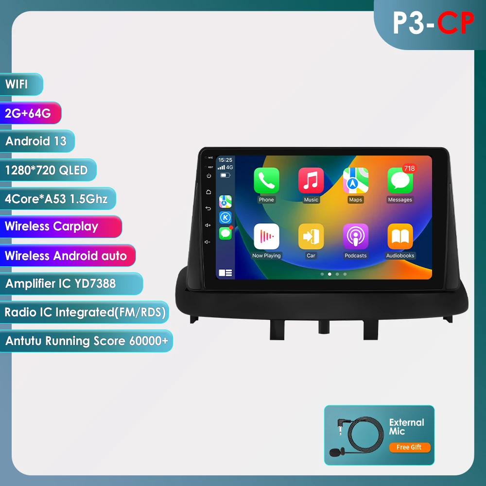OSSURET Android Autoradio Speler voor Renault Megane 3 Fluence 2008-2014 Carplay Auto GPS 2 DIN Auto Multimedia door Snapdragon 6115