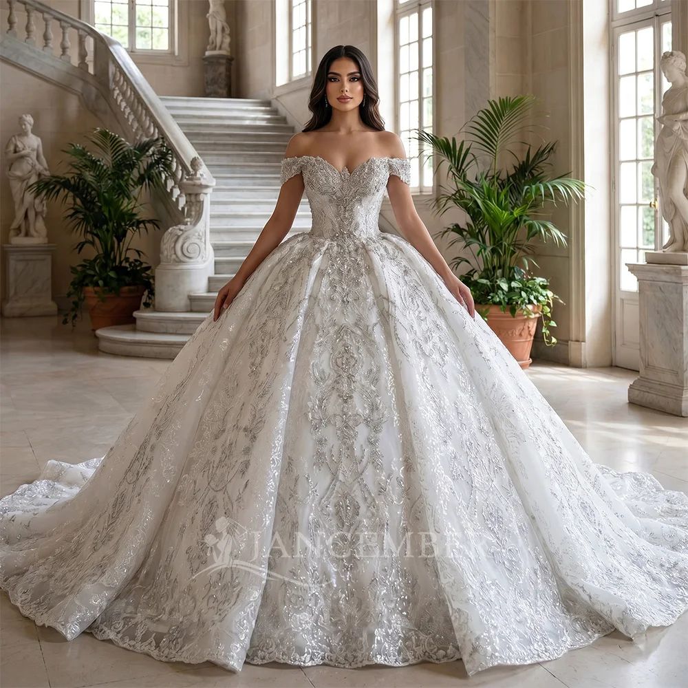 Customized Charming Strapless Wedding Dresses Elegant Ball Gown Short Sleeves Floor Length Bridal Gown vestidos de novia boda