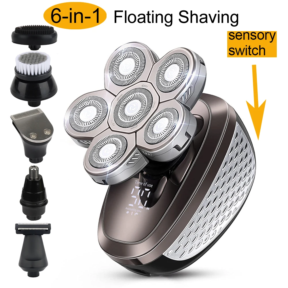 Smart Sensor Switch Shaver for Men Rechargeable Bald Head Hair Trimmer Floating Heads Beard Electric Razor LCD Display Clipper