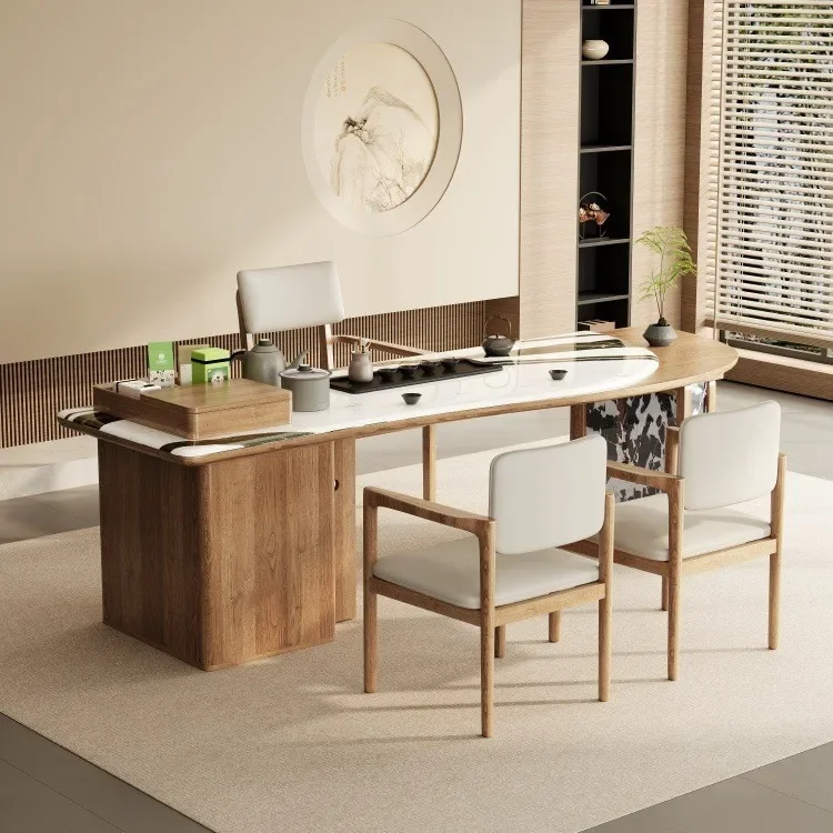 New Chinese tea table and chair combination walnut tea making rock slab solid wood tea table