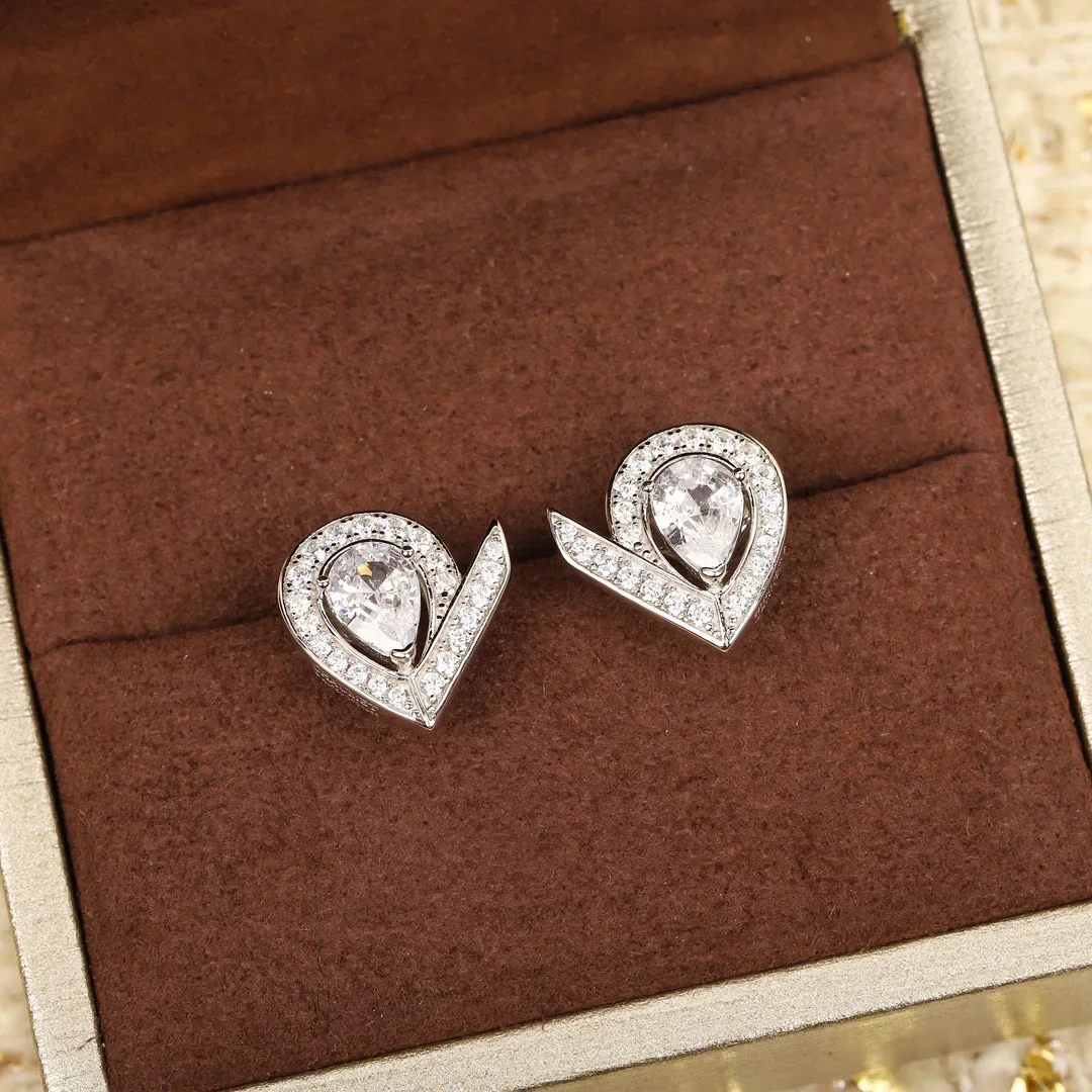 

2025 Brand Pure 925 Sterling Silver Earrings Small Water Drop Lucky Diamond Round Back Stud Earrings Pink Gold Luxury Quality