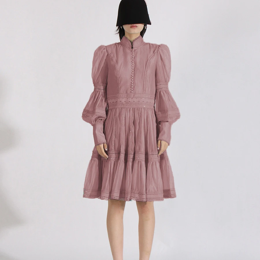 Vestido curto com enfeites pesados, manga lanterna e bainha com babados para banquete, vestido f e e moderno de...