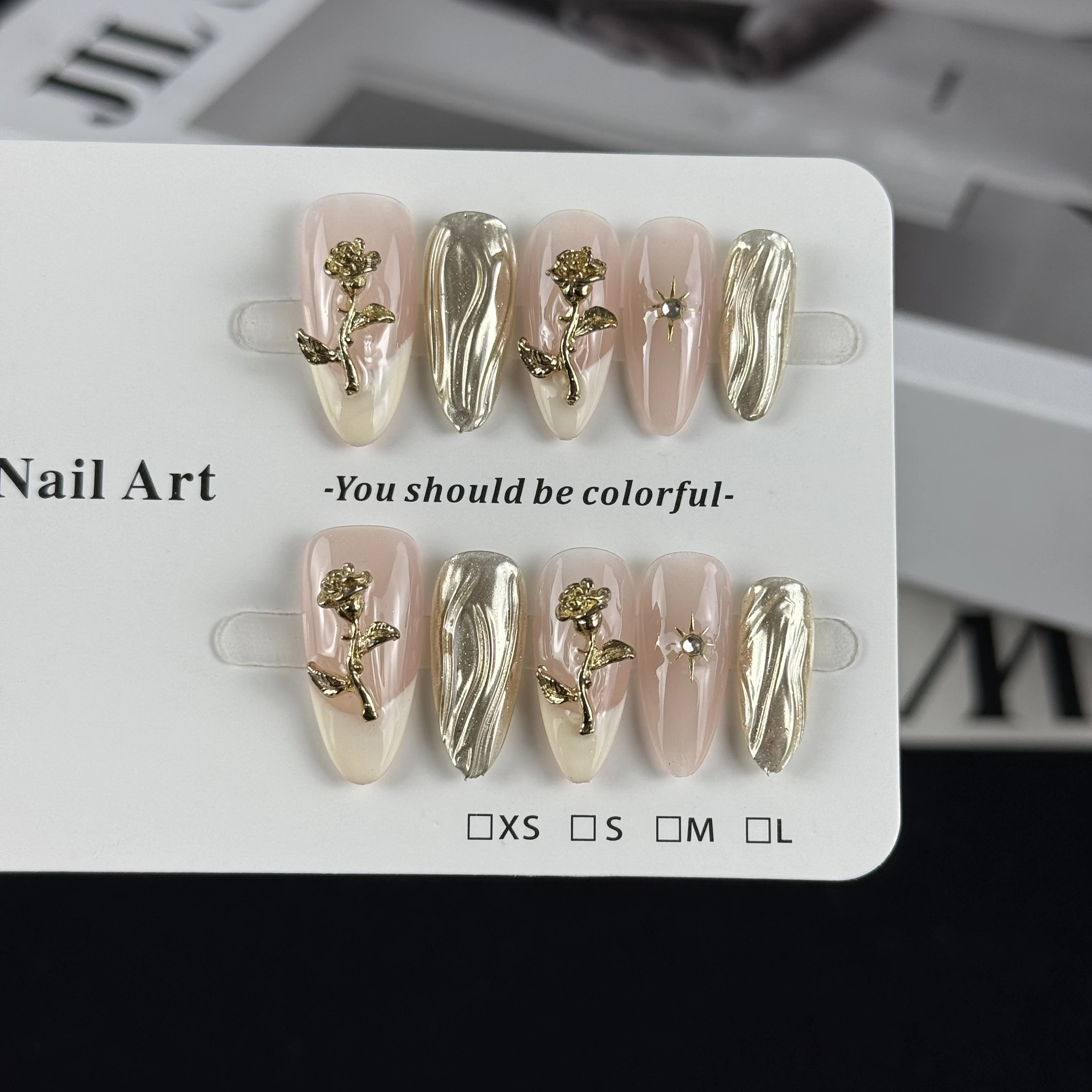 10pcs high-end Luxury-sophisticated style, hand-painted three-dimensional golden rose, gilded design, glittering point of diamon
