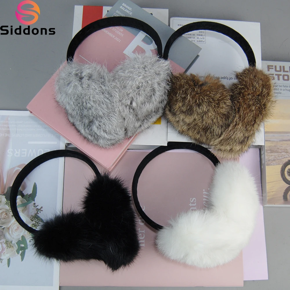 New Style Fashion Girls Outdoor 100% Natural Rabbit Fur Earflaps Women Winter Warm Fluffy Real Rabbit Fur Earmuffs Female Gifts