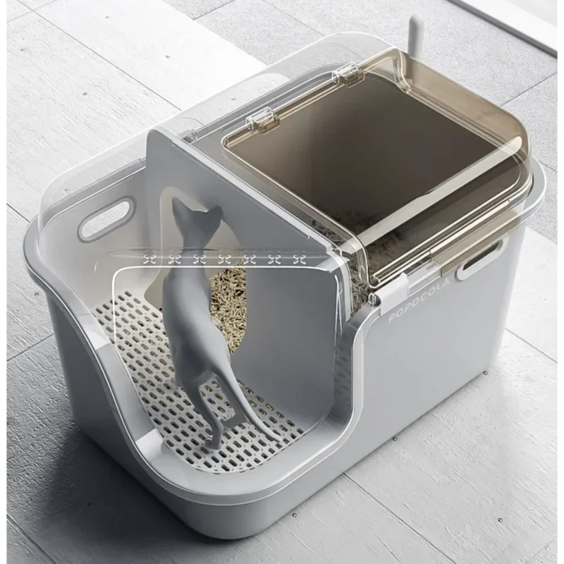 Corridor Style Cats' Sandbox Oversized Litter Tray Splash-Proof Design Odor Control Convenient Lid Lifting for Easy Cleaning