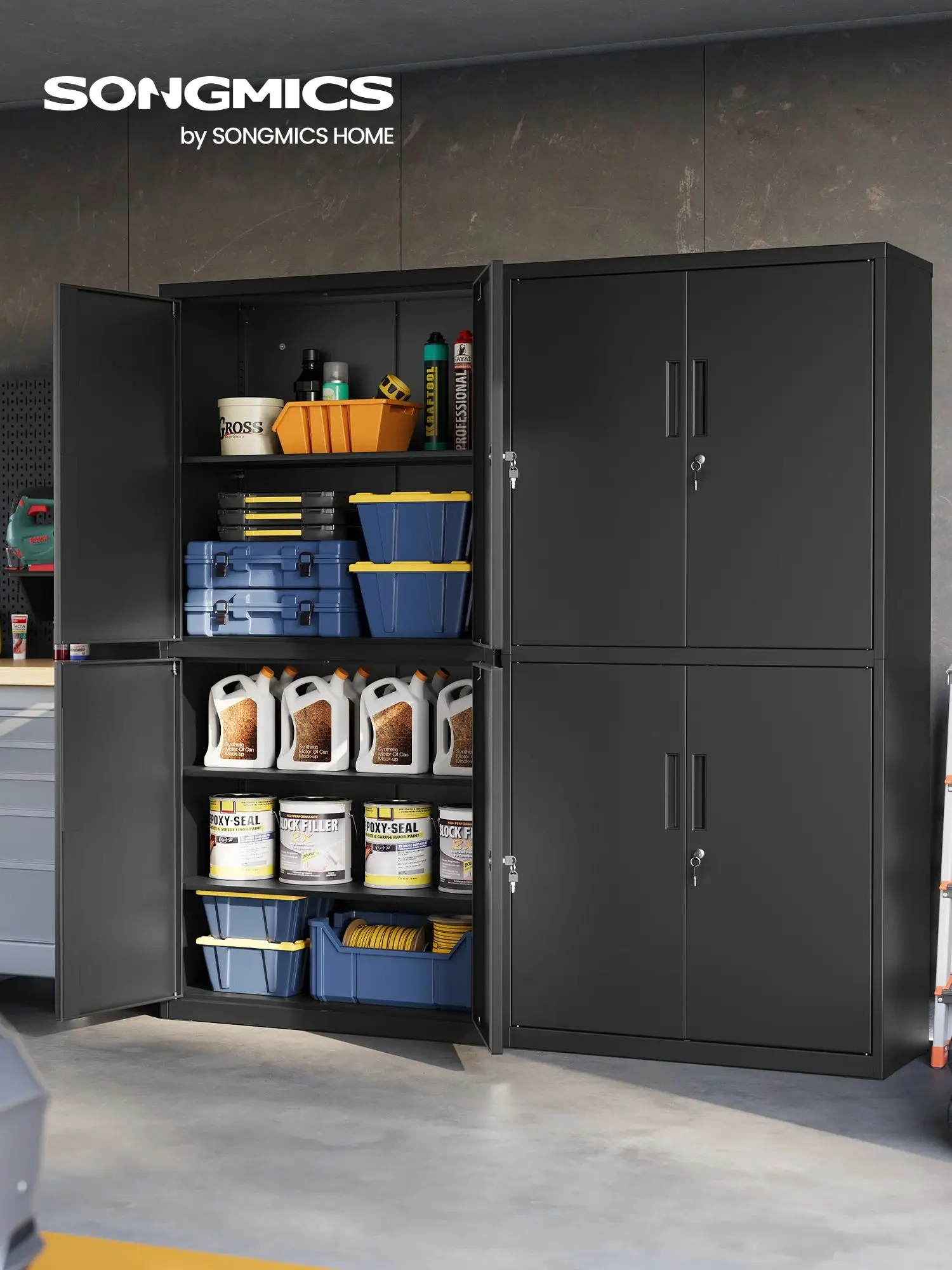 SONGMICS archiefkast, multifunctionele kledingkast, kantoorkast, met 4 deuren en 5 niveaus, 40x80x180 cm, 2 sloten - afbeelding 2