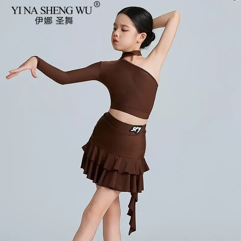 Ragazze Bambini Abiti da ballo latino Abito rosso Cha Cha Rumba Samba Pratica di allenamento Top Gonna Abito Dancewear per lezioni di performance