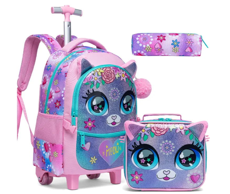 Girls Wheeled Backpack Kids Rolling Luggage Backpack on Wheels Rolling Backpack for Girl Wheeled Backpack School Trolley Bag