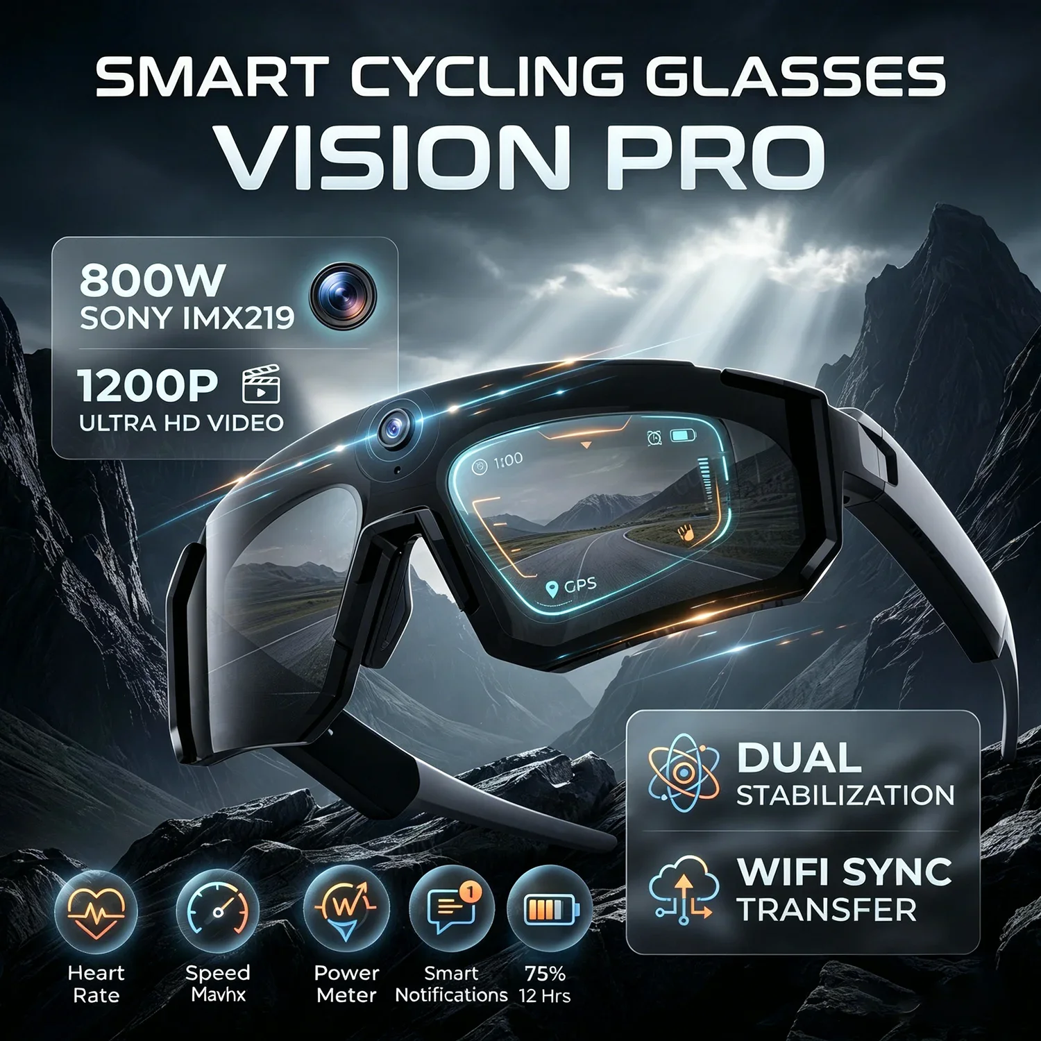Smart AI Sports Glasses HD 800W Camera Video Record Outdoor Riding Running Hiking Assistant Glasses