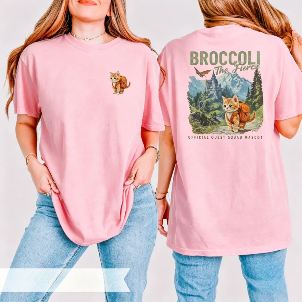 Broccoli The Fierce Graphic T-Shirt Women Cotton Short Sleeve Cute Fierce Cat Pun Fantasy Adventure Style Medieval Castle Shirt