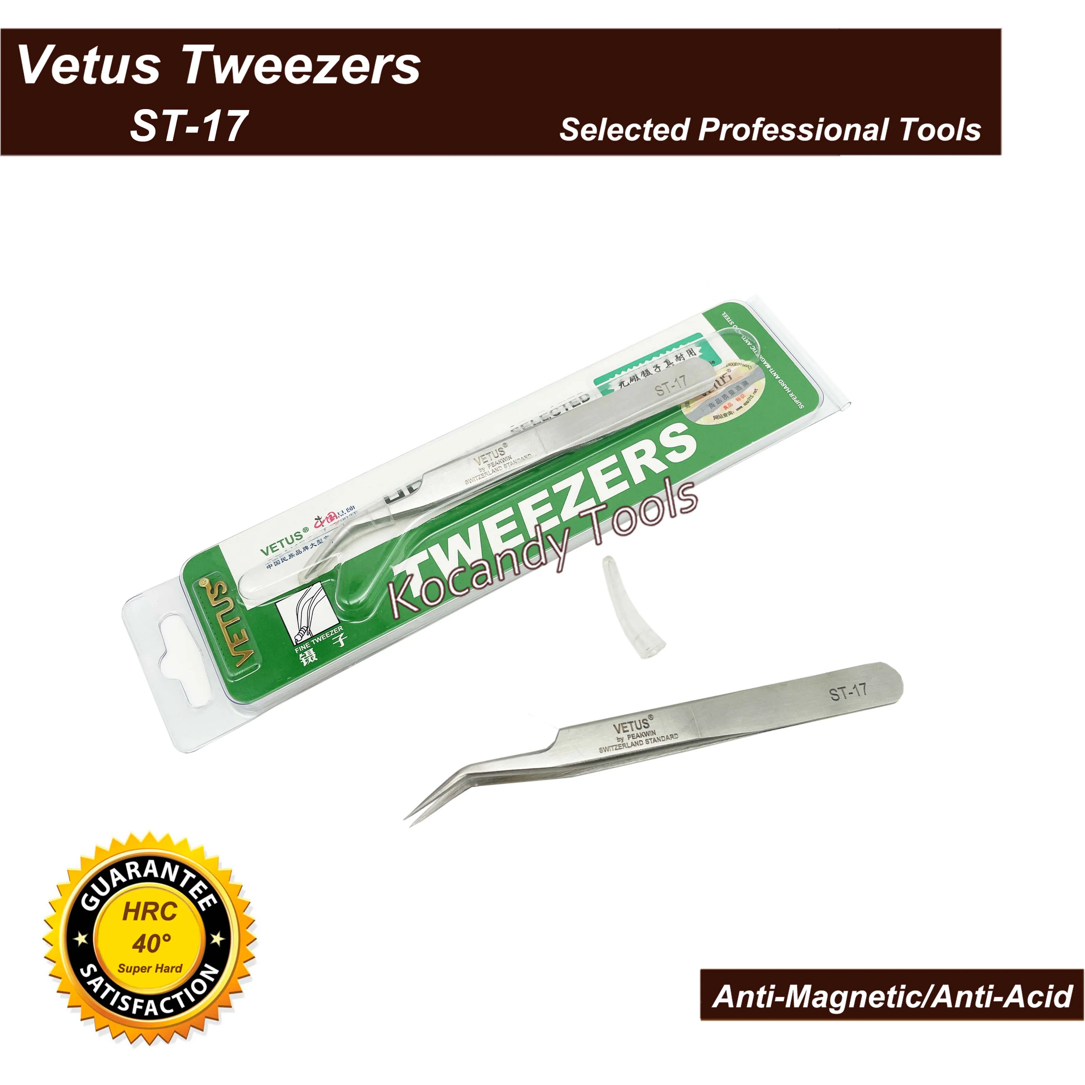 VETUS TWEEZER ST-17 Super Fine Tip High Quality Stainless Steel Super Hard Anti-magnetic and Anti-Acid Precision Tweezers