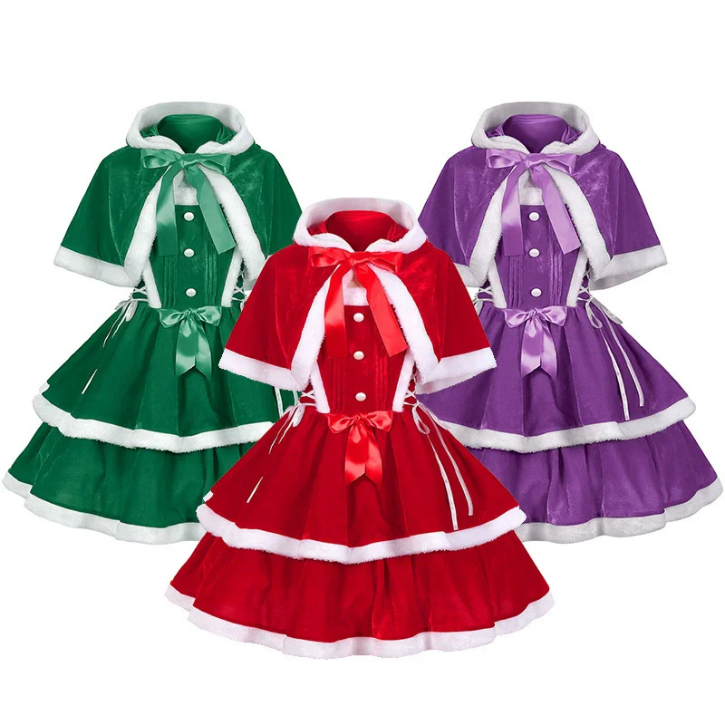 

Erotic Lolita Bunny Girls Christmas Skirt Xmas COSPLAY Dress Christmas Little Red Riding Hood Dress Strap Skirt with Small Shawl