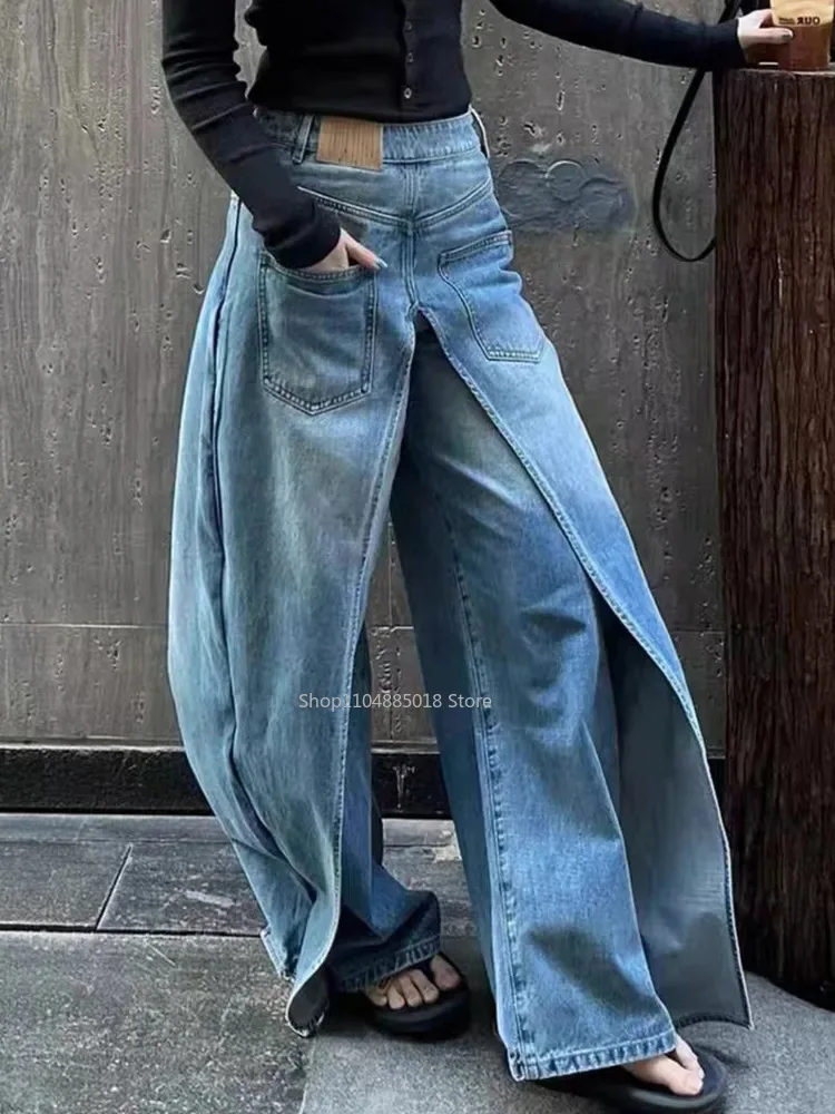 

Y2k Vintage Blue Baggy Jeans Women High Waist Aesthetic Harajuku Denim Trousers 90s Trashy Emo 2000s Grunge Cargo Pants