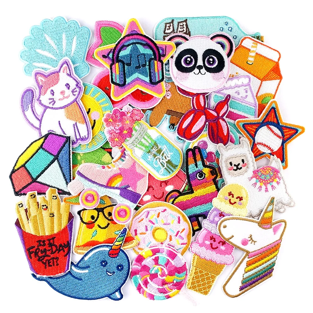 27Pcs/Lot Cat Horse Lollipop Dinosaur Patches Embroidery Applique Ironing Clothing Sewing Supplies Decorative Handmade Patch
