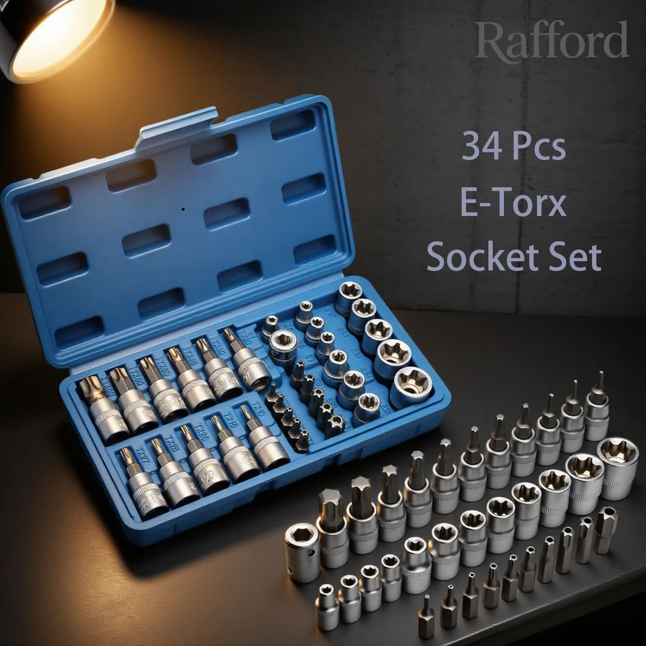 

Набор торцевых головок Torx Rafford, 34 шт., 3/8 дюйма | CR-V Сталь | T10-T55/T10-T60/E4-E20, идеально подходит для ремонта автомобилей и домашнего использования с ящиком для хранения