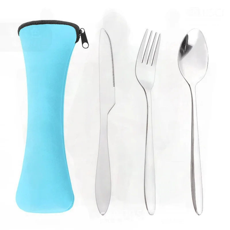Stainless Steel 3-Piece Dining Set - Western-Style Knife Fork Spoon with Cloth Bag Portable Minimalist Tableware Gift Set