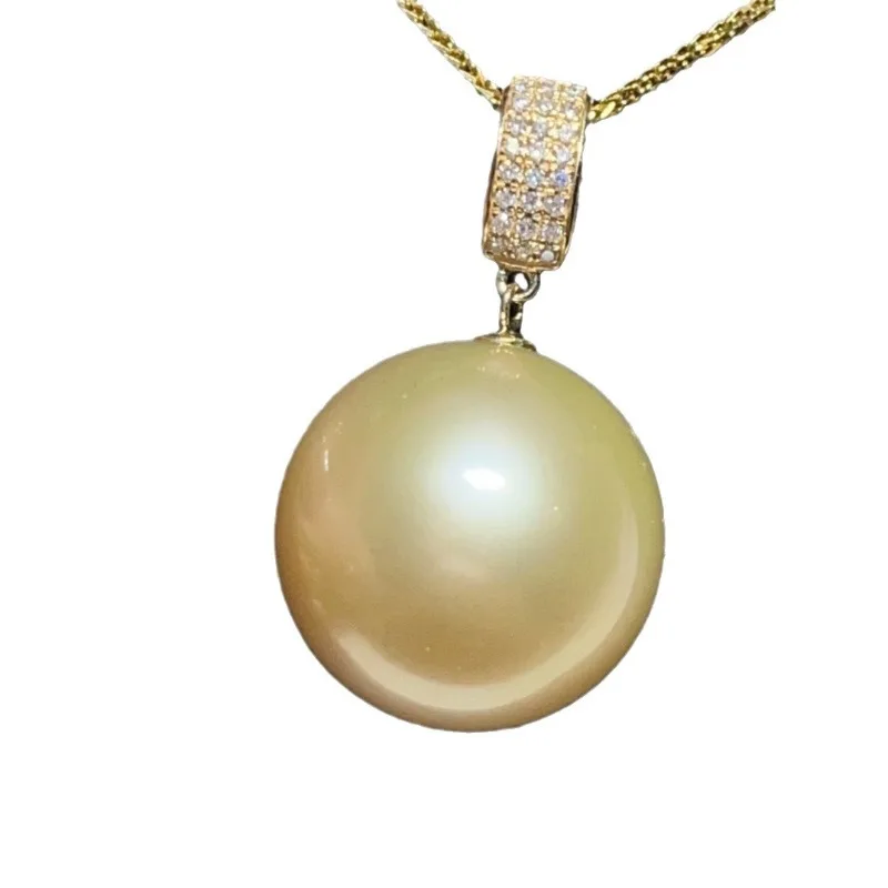 925 Silver Chain Necklace Pendant 14-15mm Sea Gold Pearl Round Fine Wedding Jewelry Accessories for Women