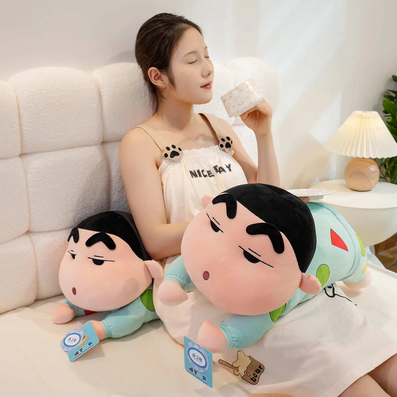 귀여운 잠자는 짱구 봉제 인형 대형 사이즈 누워있는 짱구 만화 캐릭터 인형 부드러운 포옹 베개 크리스마스 선물
