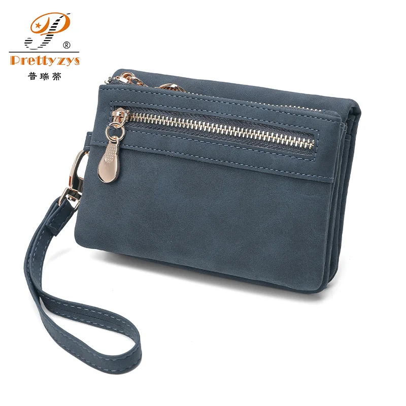 

New Nubuck Leather Women Wallet Vintage Hasp Double Zipper Coin Pocket Female Purse For Credit Cards Carteras Wtih Wrist