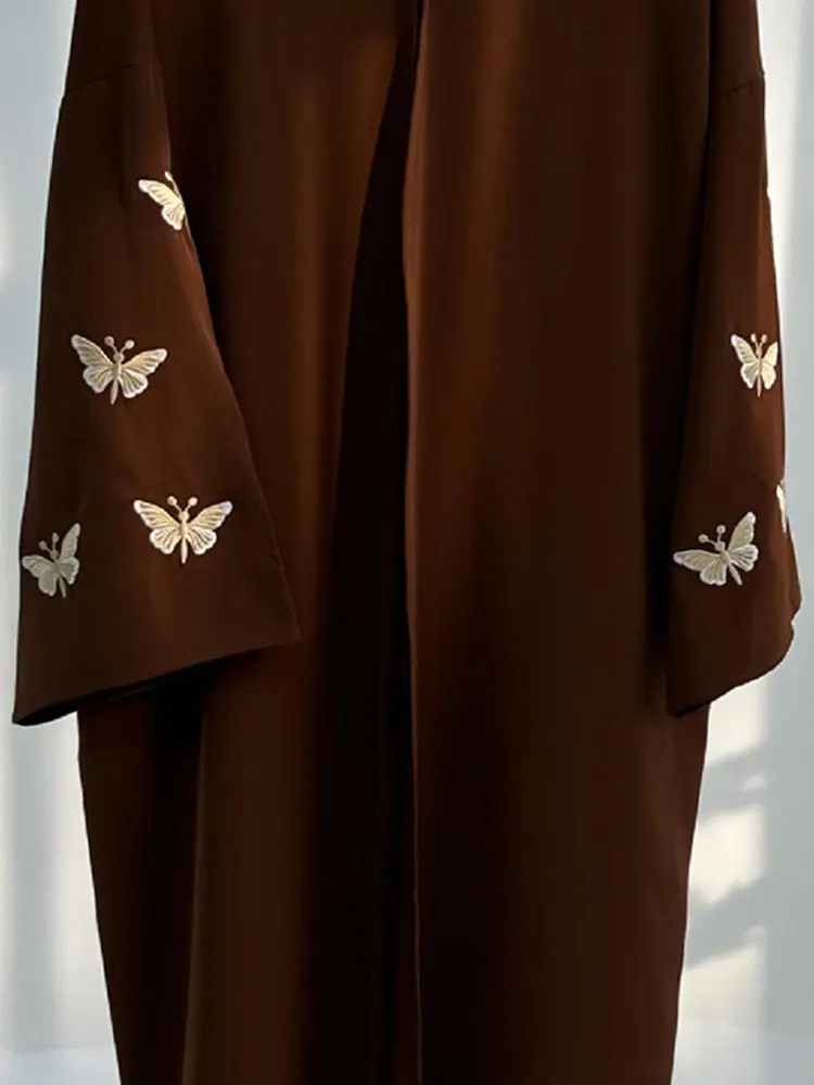 Muslim Women Butterfly Embroidery Open Kimono Abayas Dubai Turkish Casual Islam Clothing Moroccan African Kaftan Eid Long Robes