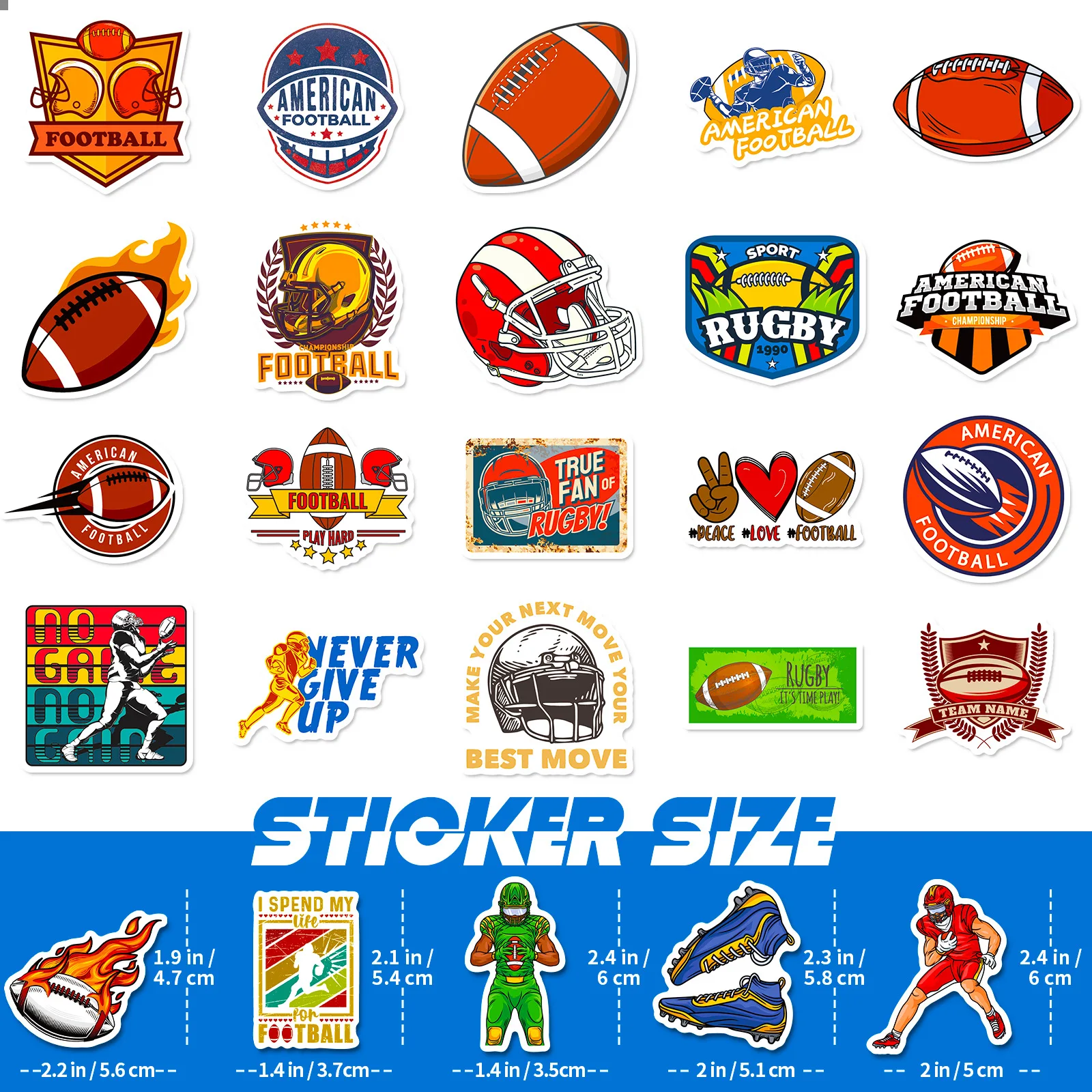 50PCS American Football Stickers Waterproof  Football Cartoon Graffiti Stickers Toy DIY Laptop Phone Guitar Skateboard