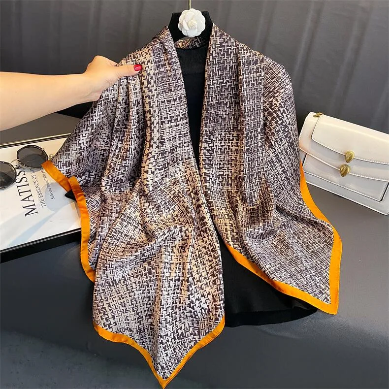 

Light luxury silk scarf for women, spring and summer new imitation silk fashion sunscreen scarf