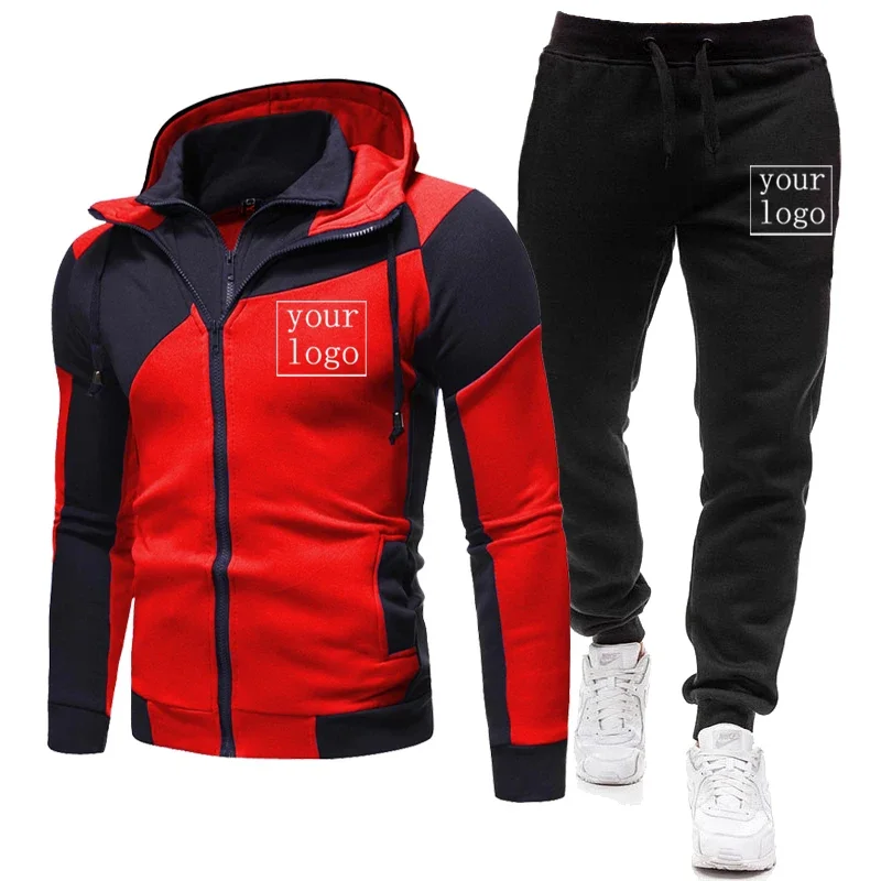 2024 Heren Herfst Winter Aangepast Logo Rits Hoodie en Broek 2-delig Casual Sportkleding Jogger Running Fitness Trainingspak